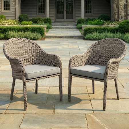 Flash Furniture Martha Stewart Lily Pond Set of 2 Indoor-Outdoor Stackable Patio Dining Armchairs Gray