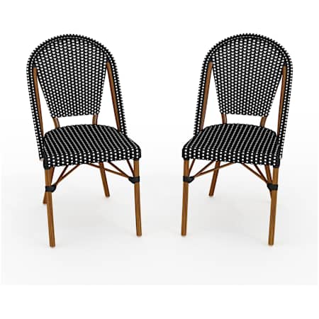 Flash Furniture Lily Pond 2 Piece Aluminum and Rattan Dinner Chair Set Black and White / Natural