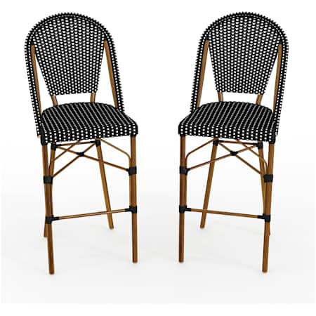 Flash Furniture Lily Pond 2 Piece Aluminum and Rattan Bar Stool Set Black and White / Natural