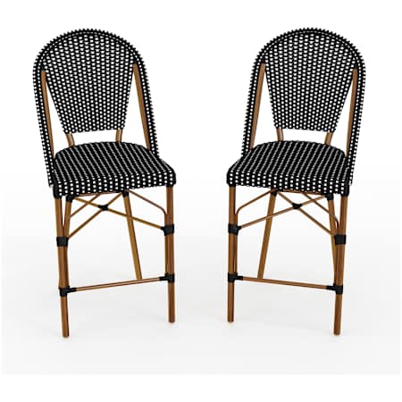 Flash Furniture Lily Pond 2 Piece Aluminum and Rattan Bar Counter Stool Set Black and White / Natural