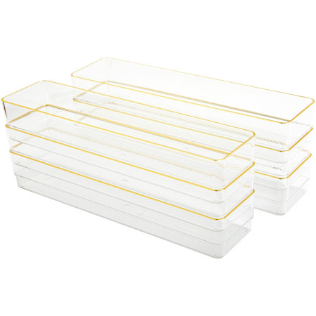 Flash Furniture Kerry 2" Tall Office Organizer Set with Recessed Bottoms Clear / Gold
