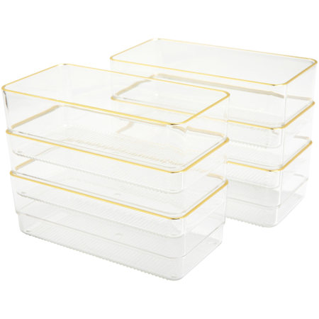 Flash Furniture Kerry 2" Tall Office Organizer Set with Stacking Containers Clear / Gold