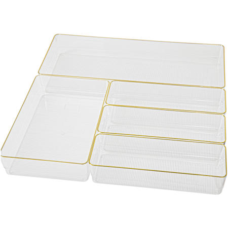 Flash Furniture Kerry 2" Tall Office Organizer Set with Stack and Slide Clear / Gold