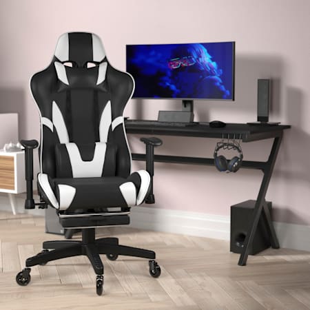Flash Furniture Shields 29" Wide Faux Leather Adjustable Gaming Office Chair with Extended Weight Limit Black