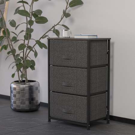 Flash Furniture Orderly Storage Organization 18"W Slim Tower Dresser with 3 Easy Pull Fabric Drawers for Towels, Linens, and More Black / Gray