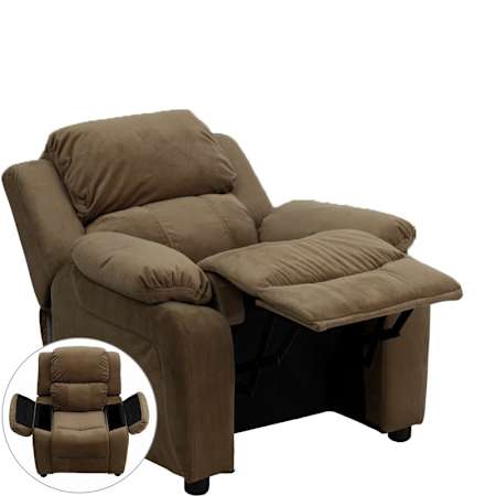 Flash Furniture 28" Tall Wood Framed Microfiber Standard Kid's Fixed Leg Recliner Brown