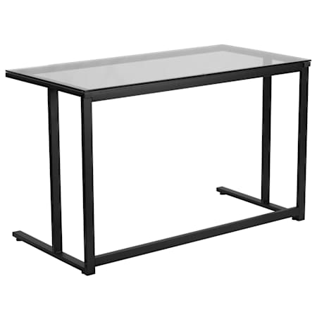 Flash Furniture 47-1/4 Inch Wide Metal Framed Glass Top Computer Desk Black