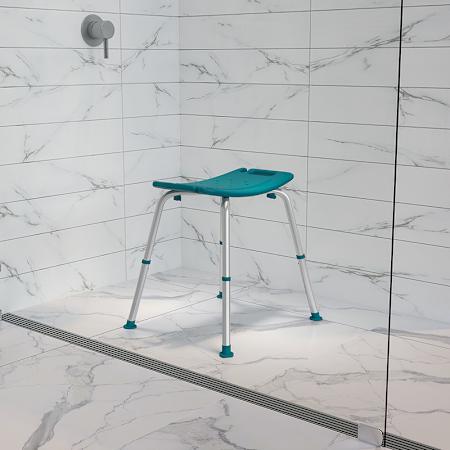 Flash Furniture Legacy 19" Wide Height Adjustable Bath and Shower Seat Stool with Side Handles - 300 lb Capacity Teal