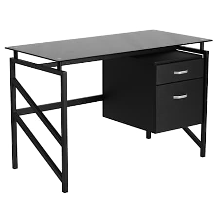 Flash Furniture 46 Inch Wide Metal Framed Glass Top Computer Desk Black