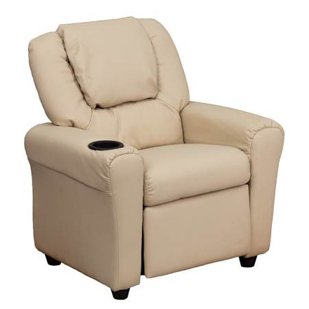 Flash Furniture 27" Tall Wood Framed Vinyl Standard Fixed Leg Kid's Recliner Beige