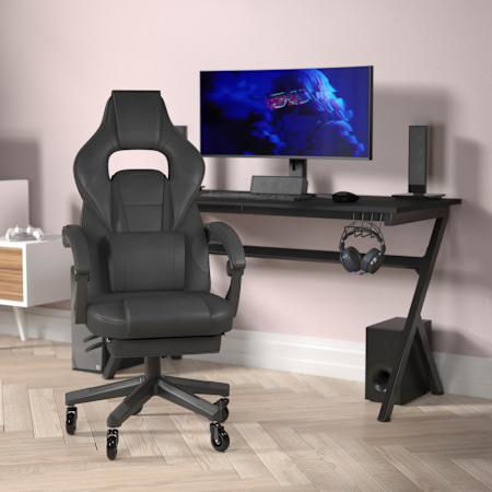 Flash Furniture Karita 28" Wide Faux Leather Adjustable Gaming Office Chair with Extended Weight Limit Black