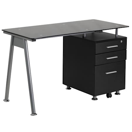 Flash Furniture 47-1/4 Inch Wide Metal Framed Glass Top Computer Desk Black