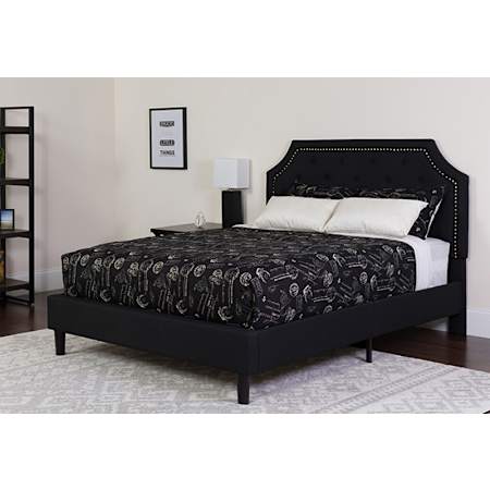 Flash Furniture Regent 59"W Full Size Upholstered Platform Bed with Gold Nailhead Trim Black / Gold