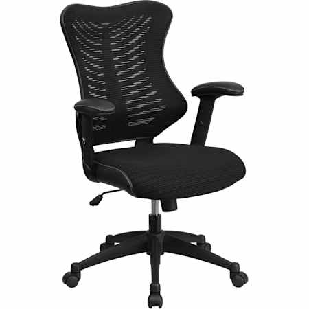 Flash Furniture 26" Wide Mesh Back Executive Ergonomic Office Chair with Swivel, Wheels, and Adjustable Arms Black