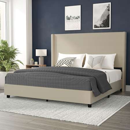 Flash Furniture Ursulina King Wood Platform Bed Frame with Slatted Supports Beige