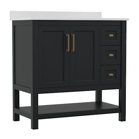 Flash Furniture 36" Free Standing Single Basin Vanity Set with Cabinet and Stone Vanity Top Black / Gold