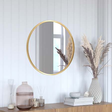 Flash Furniture Aesis 24" Diameter Circular Metal Framed Accent Mirror Gold