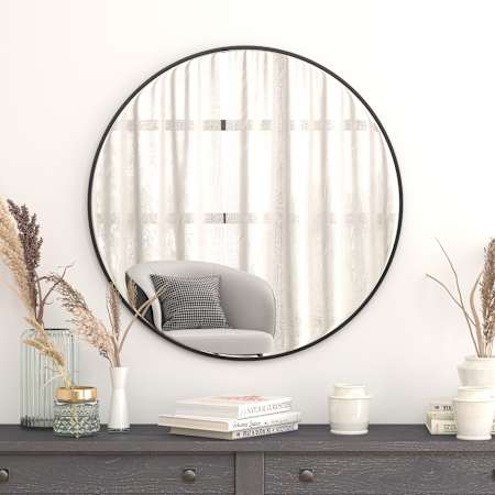 Flash Furniture 36" Diameter Circular Aluminum Framed Bathroom Mirror Black