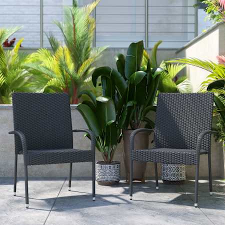 Flash Furniture Etienne 26" Wide Two Piece Steel Framed Wicker Dining Chair Set Gray