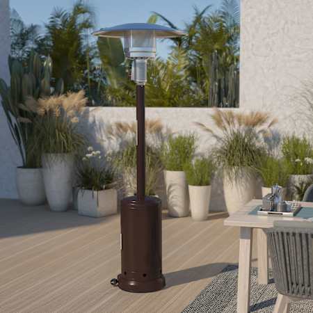 Flash Furniture 87" Tall Portable Outdoor Propane Patio Heater with Push Button Ignition and Wheels Bronze