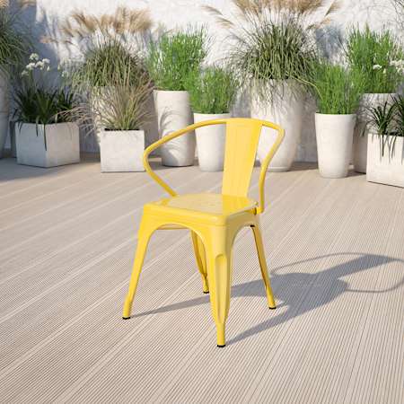 Flash Furniture Bistro Style 21.5"W Indoor / Outdoor Vintage Metal Dining Chair Yellow