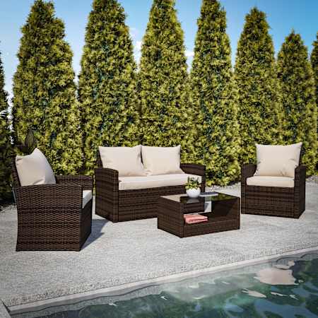 Flash Furniture Lionello 4 Piece Steel Framed Polyester Outdoor Lounge Set Brown / Beige