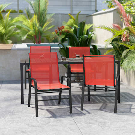 Flash Furniture Carola 21" Wide Four Piece Metal Framed Textilene Dining Chair Set Red