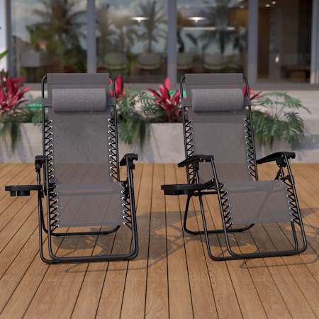 Flash Furniture Zero Gravity 26" Wide Two Piece Steel Framed Mesh Lounge Chair Set Gray