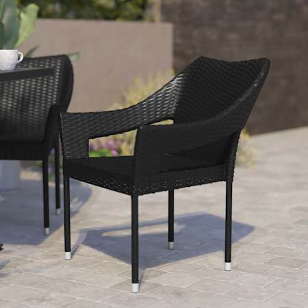 Flash Furniture Maud 24" Wide Steel Framed Rattan Dining Chair Black