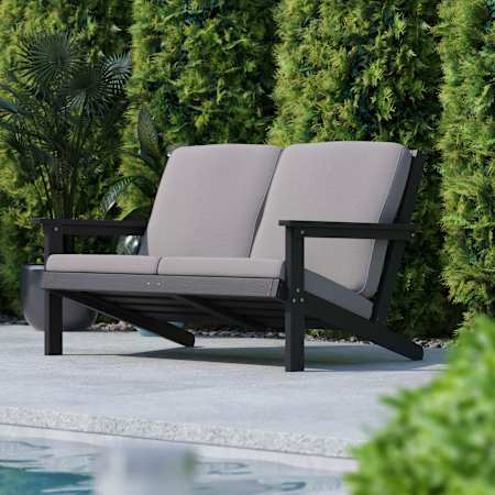 Flash Furniture Keyla 54" Wide Polystyrene Outdoor Loveseat Black / Gray