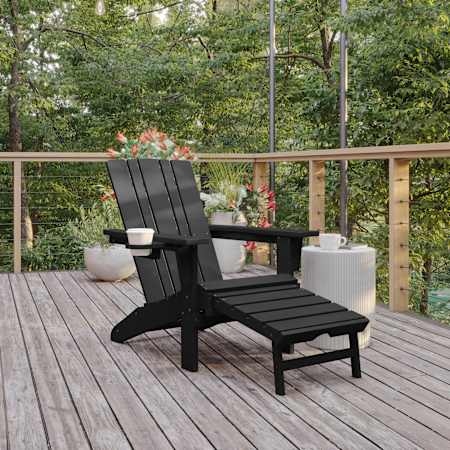 Flash Furniture Joziah 34" Wide Polyethylene Adirondack Chair Black