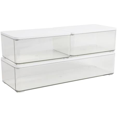 Flash Furniture Grady 2-1/2" Tall Office Organizer with Stacking Containers Clear / White Wood