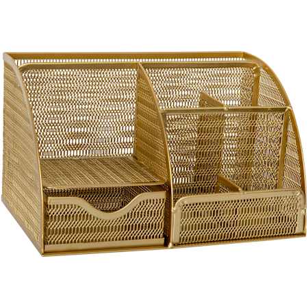 Flash Furniture Ryder 5" Tall Stationary Office Organizer with Pull Out Drawer Gold