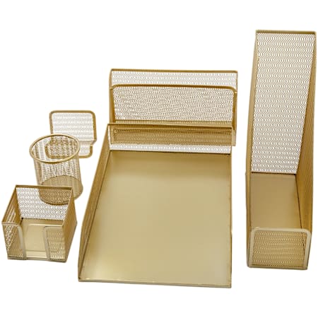 Flash Furniture Ryder 2-3/4" Tall Desktop Utility Office Organizer Set Gold