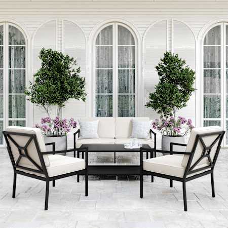 Flash Furniture Lily Pond 4 Piece Steel Framed Outdoor Lounge Set with Coffee Table Black