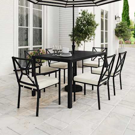 Flash Furniture Lily Pond 7 Piece Steel Framed Outdoor Dining Set Black