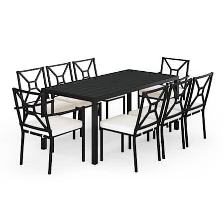 Flash Furniture Lily Pond 9 Piece Plastic, Steel, and Synthetic Framed Plastic Outdoor Dining Set Black