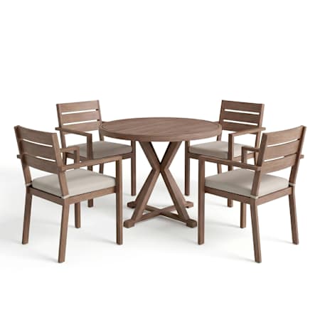 Flash Furniture Bedford 5 Piece Aluminum, Foam, and Synthetic Framed Plastic Outdoor Dining Set with 36" Round Trestle Base Table Brown / Cream