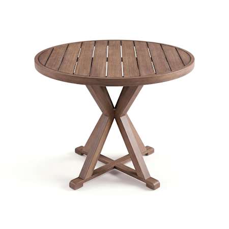 Flash Furniture Bedford 36" Round Indoor-Outdoor Patio Table with Trestle Base Brushed Woodgrain Aluminum Brown