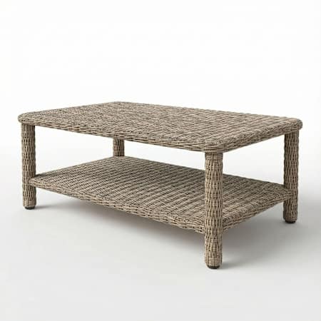 Flash Furniture Lily Pond 22" Indoor-Outdoor Patio Coffee Table with Lower Storage Shelf Rattan Wicker Weathered Gray
