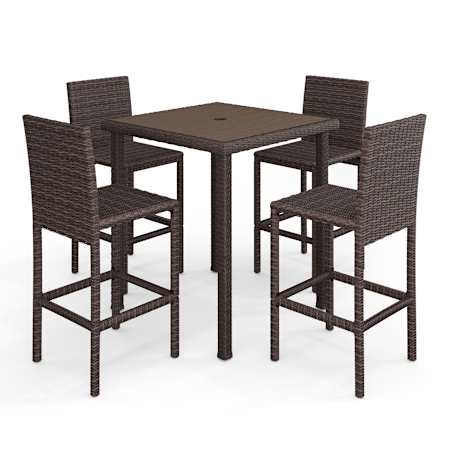 Flash Furniture Bedford 5 Piece Engineered Wood, Polyethylene, Rattan, and Wood Framed Outdoor Dining Set Brown