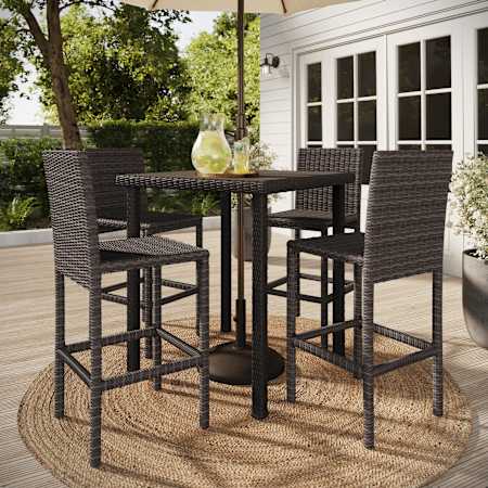 Flash Furniture Bedford 5 Piece Wicker and Rattan Framed Outdoor Dining Set Brown
