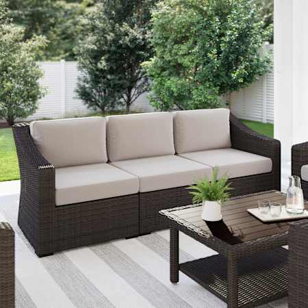Flash Furniture Bedford 3 Piece Rattan Framed Outdoor Sectional Conversation Set Brown