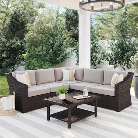 Flash Furniture Bedford 5 Piece Rattan Framed Outdoor Sectional Conversation Set Brown