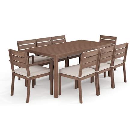 Flash Furniture Bedford 9 Piece Aluminum and Synthetic Framed Plastic Outdoor Dining Set Brown