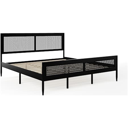 Flash Furniture Jax King Poplar and Rubberwood Bed Frame with Rattan Insets Black