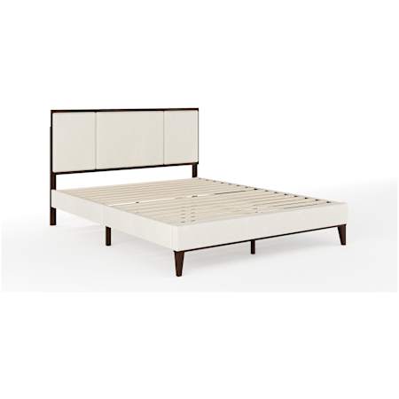 Flash Furniture Jett Queen Poplar and Rubberwood Bed Frame with Inset Design Beige / Dark Brown