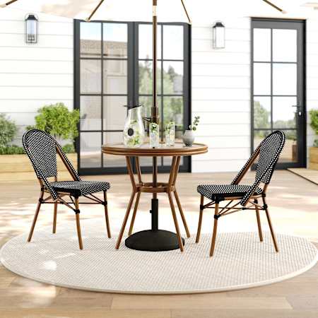 Flash Furniture Lily Pond 3 Piece Aluminum and Rattan Framed Outdoor Bistro Dining Set Black and White / Natural