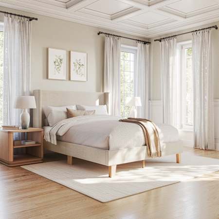 Flash Furniture Martha Stewart Maisie 68.5" Wide Queen Upholstered Platform Bed Beige