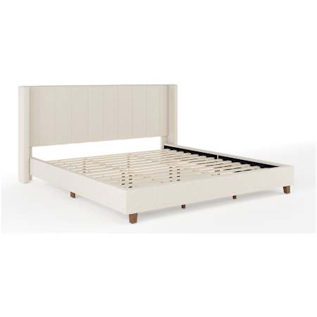 Flash Furniture Kay King Wooden Bed Frame with Wingback Side Panels Beige / Walnut